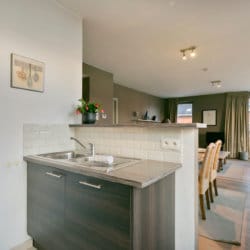 fully equipped kitchen with washing machine in serviced apartment