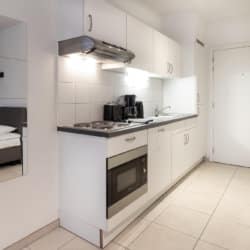 manhattan view studio apartment with fully equipped kitchen
