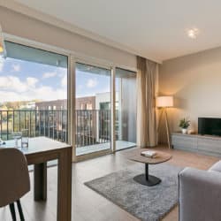 living room in studio serviced apartment near brussels airport