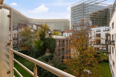 balcony view of european commission from bbf furnished apartment