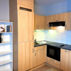 fully equipped kitchen in three bedroom apartment next to european commission