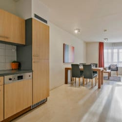fully equipped kitchen with washing machine in furnished bbf apartment