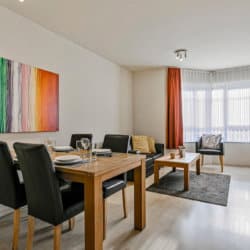 dining room and living room in serviced one bedroom apartment